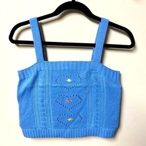 525‎ America Cable Knit Tank Top Revolve Knitwear Blue Crop Top Sz S   / #8186